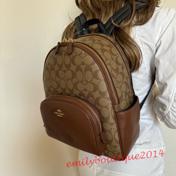 NWT Coach 5671 Court Backpack In Signature Canvas Khaki Saddle Brown Medium Bag - Picture 10 of 16